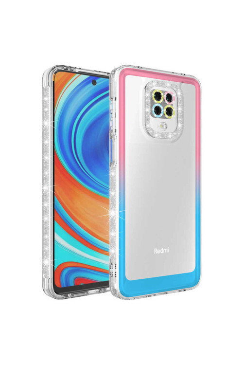 Xiaomi Redmi Note 9 Pro Kılıf Simli Ve Renk Geçiş Tasarımlı Lens Korumalı Park Kapak