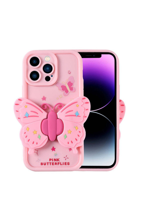 İphone 14 Pro Max Kılıf Kamera Korumalı Figür Tasarımlı Kapya Kapak-Pembe Açık