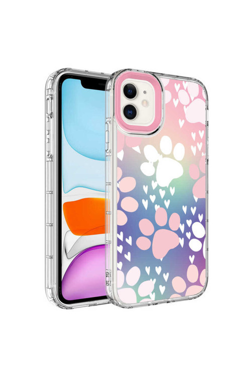 İphone 11 Uyumlu Kamera Korumalı Renkli Desenli Sert Silikon Korn Kılıf-No7