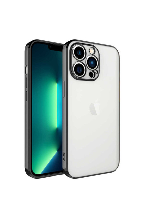 İphone 13 Pro Max Uyumlu Glitter Full Renkli Silikon Kılıf-Siyah