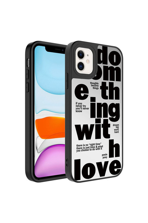 İphone 11 Uyumlu Aynalı Desenli Kamera Korumalı Parlak Mkc Mirror Kılıf-Love