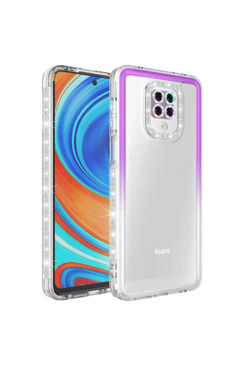 Uyumlu Xiaomi Redmi Note 9 Pro Kılıf Simli Ve Renk Geçiş Tasarımlı Lens Korumalı Park Kapak