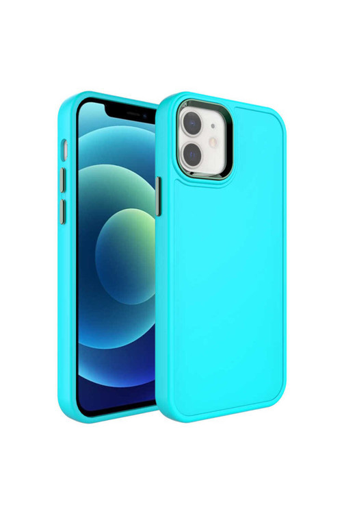 İphone 11 Uyumlu Metal Çerçeve Ve Buton Tasarımlı Sert Botox Kılıf-Turkuaz