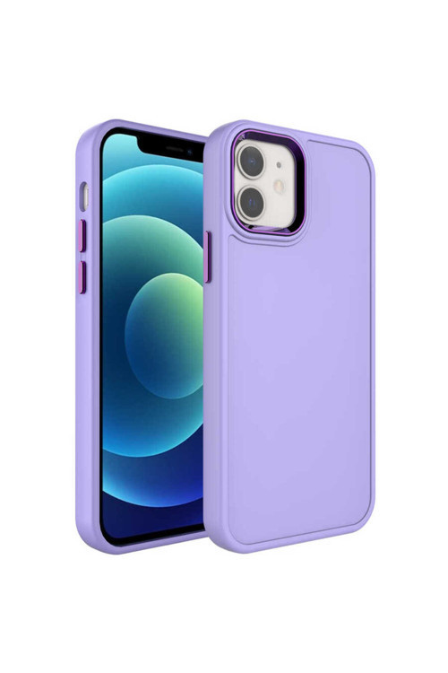 İphone 11 Uyumlu Metal Çerçeve Ve Buton Tasarımlı Sert Csk Botox Kılıf-Lila