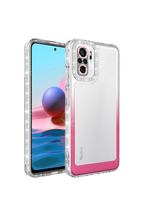 Xiaomi Redmi Note 10 Kılıf Simli Ve Renk Geçiş Tasarımlı Lens Korumalı Park Kapak