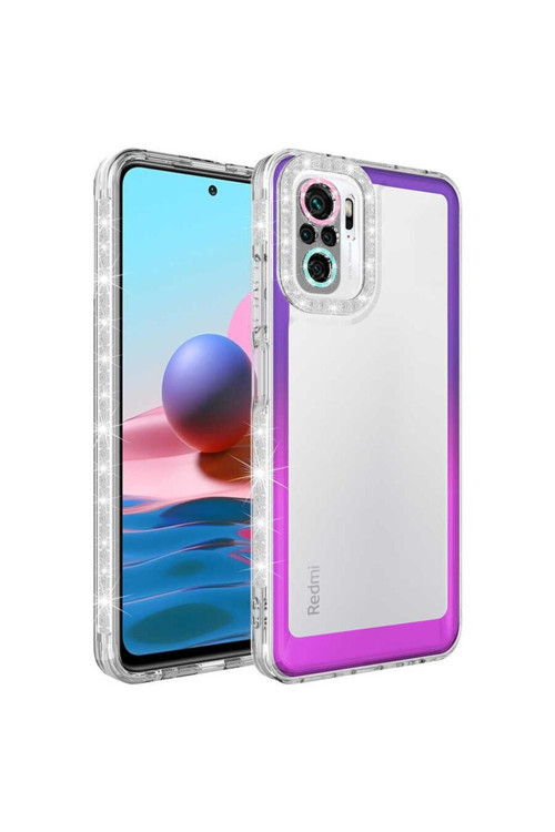 Xiaomi Redmi Note 10 Kılıf Simli Ve Renk Geçiş Tasarımlı Lens Korumalı Park Kapak
