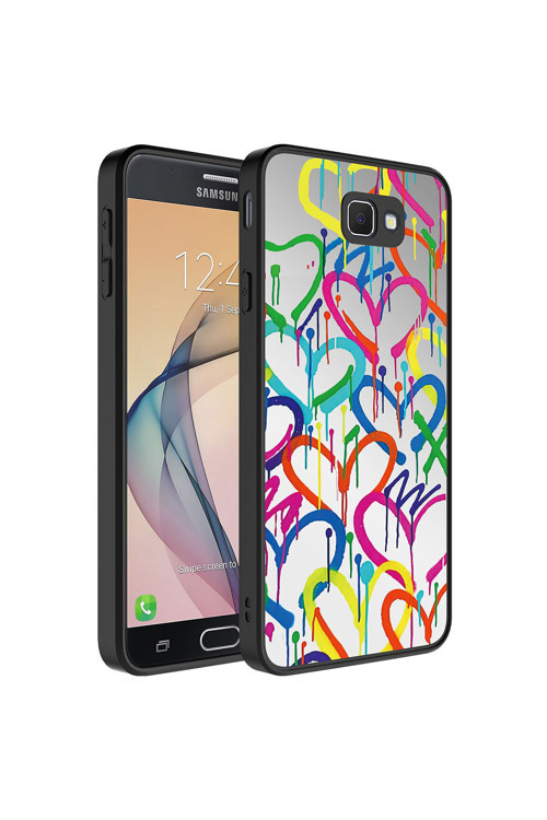 Galaxy J7 Prime Kılıf Aynalı Desenli Kamera Korumalı Parlak Mirror Kapak - Kalp