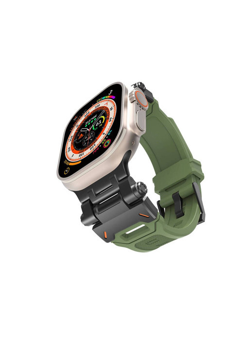 Watch Ultra 49Mm Akb Krd-108 Metal Başlıklı Silikon Kordon-Siyah-Yeşil