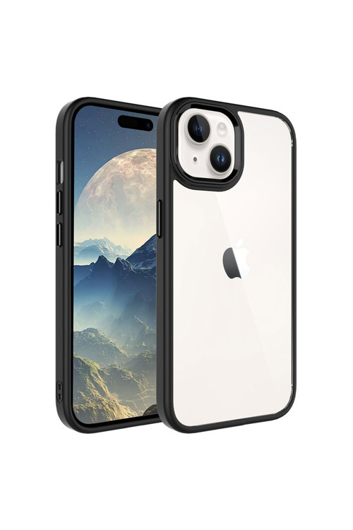Apple İphone 15 Plus Uyumlu Kılıf Krom Kapak, Siyah