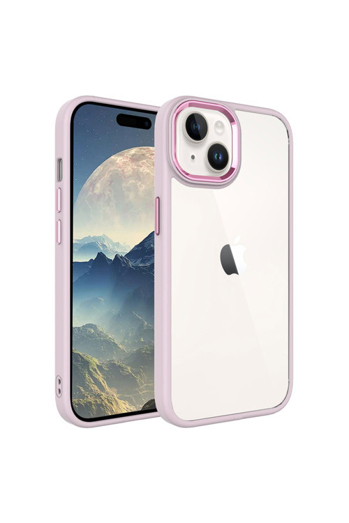 Apple İphone 15 Plus Uyumlu Kılıf Krom Kapak, Pembe Açık