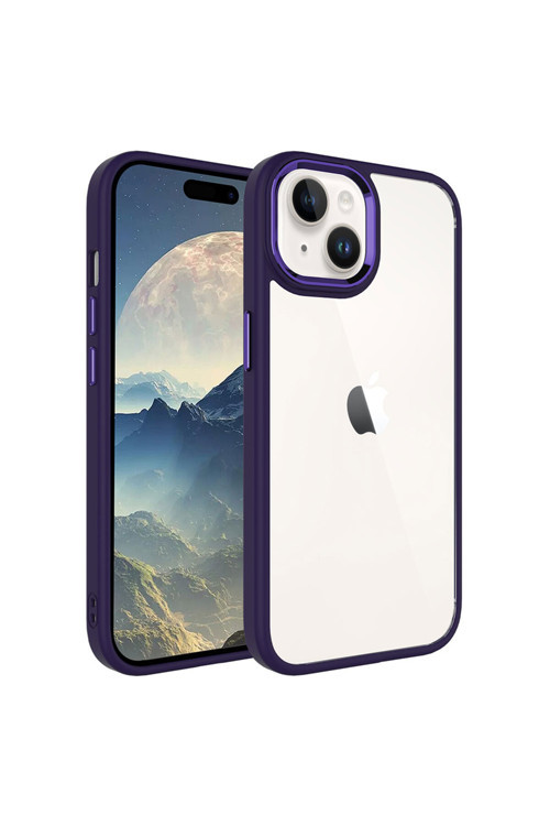 Apple İphone 15 Plus Uyumlu Kılıf Krom Kapak, Derin Mor
