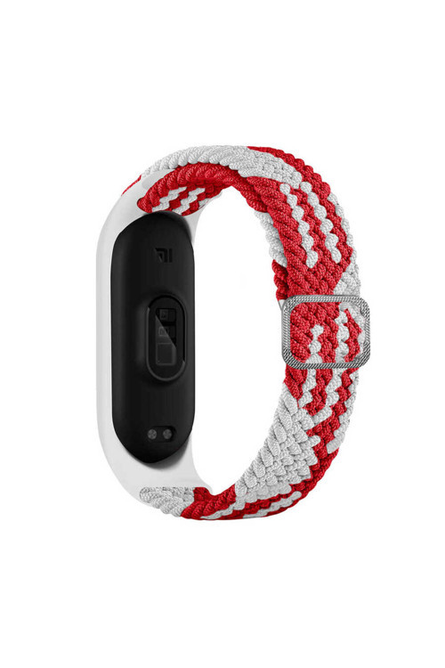 Xiaomi Mi Band 6 Uyumlu Krd-49 Örgü Csk Kordon Kırmızı-Beyaz