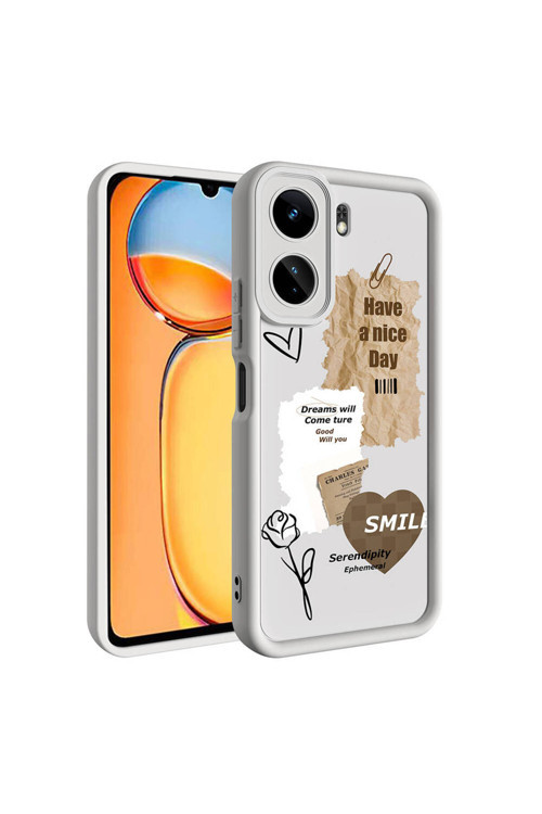 Redmi 13C Kılıf Kamera Korumalı Baskılı Arka Yüzey Klas Kapak - Beyaz