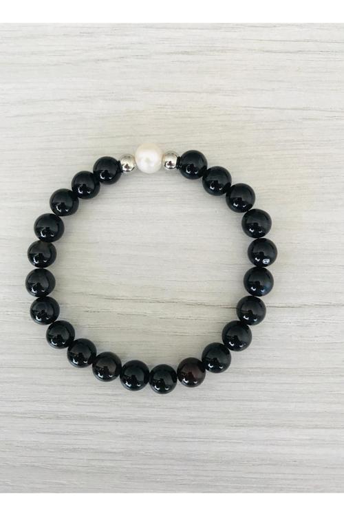 GERÇEK SİYAH AKİK GERÇEK İNCİ BİLEKLİK MKT53001