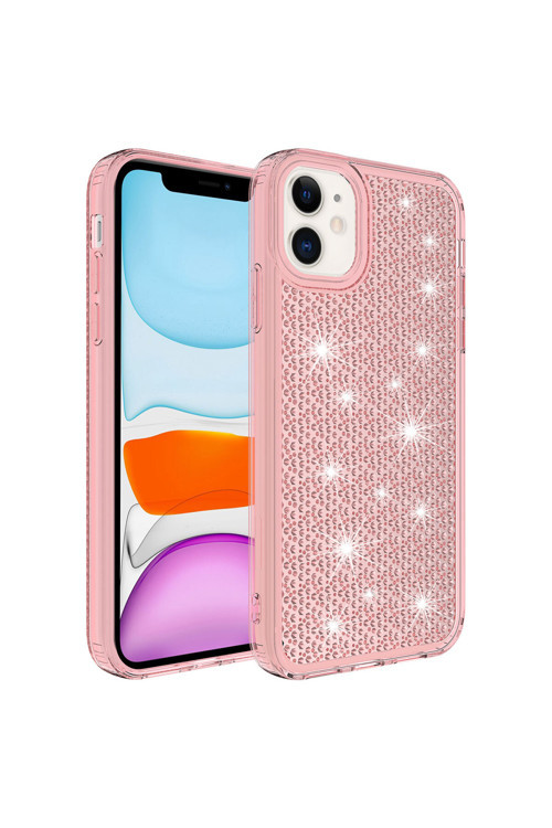 İphone 11 Uyumlu Aihttgli Parlak Tasarımlı Snow Kılıf-Pembe