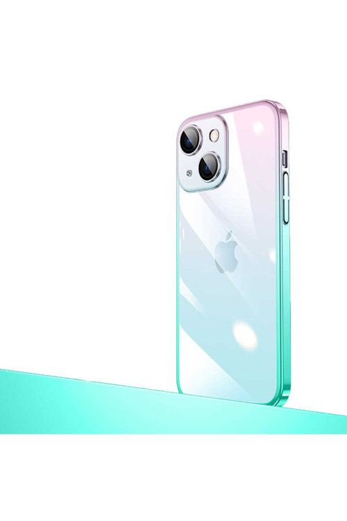 Kilifdakilif İphone 14 Plus Uyumlu Parlak Renk Geçişli Kamera Korumalı Senkron Kılıf-Pembe-Mavi