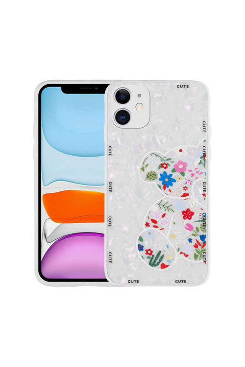 İphone 12 Uyumlu Desenli Sert Silikon Mumila Kılıf-White Bear