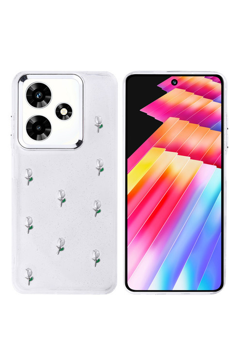 İnfinix Hot 30 Kılıf Airbag Tasarımlı Simli Şeffaf Tygo Kutup Kapak - Lale