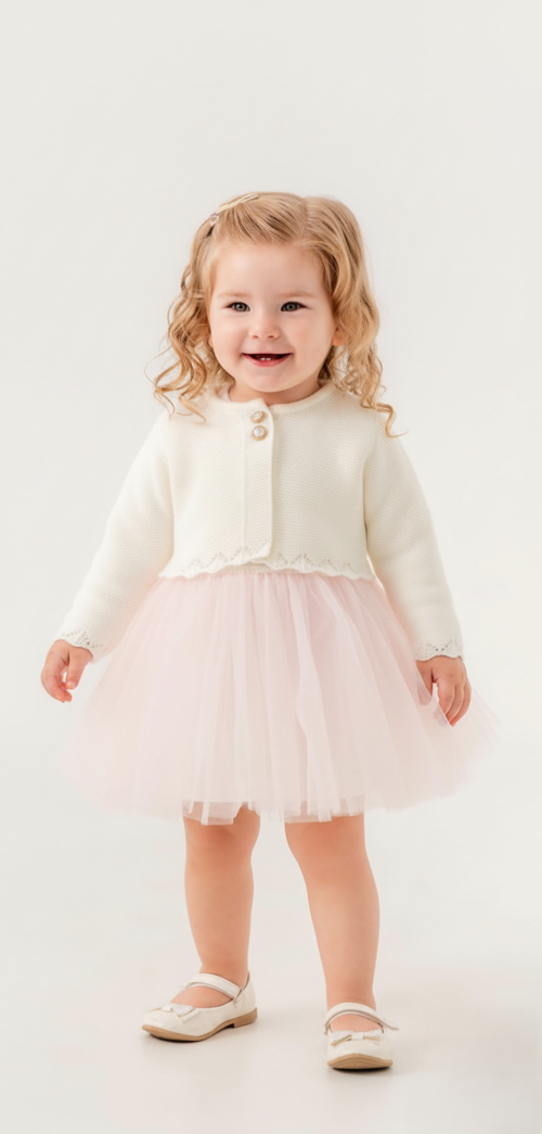 Triko Bolerolu Kız Bebek Elbise M00772 PEMBE