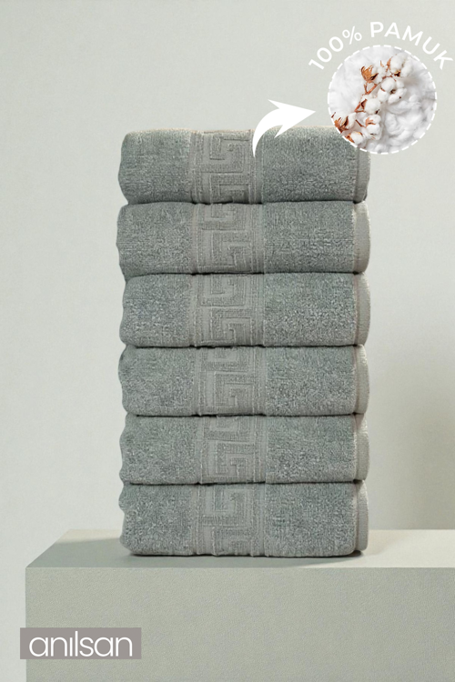 6'lı Mint Yeşili Greek El Havlusu - 50x90 Cm, 225 Gr, %100 Pamuk, Spa Ve Otel Havlusu, Günlük Kullanıma Uygun