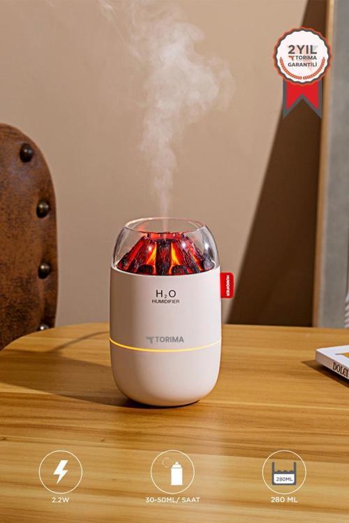 H16 Beyaz Odun Ateşi Efekli Hava Nemlendirici Buhar Makinesi 280ML LED Işıklı Sessiz Çalışma