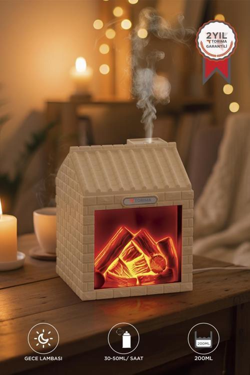 TORIMA H9 Ahşap Şömine Efektli 200ml Sessiz Ultrasonik House Hava Nemlendirici