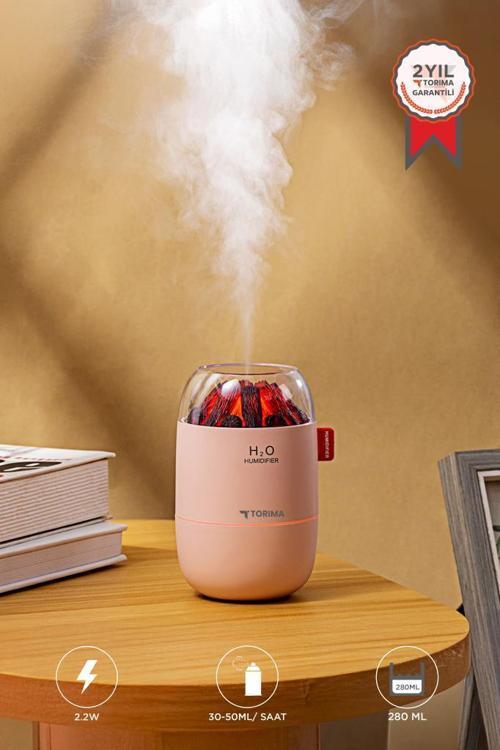 H16 Pembe Odun Ateşi Efekli Hava Nemlendirici Buhar Makinesi 280ML LED Işıklı Sessiz Çalışma
