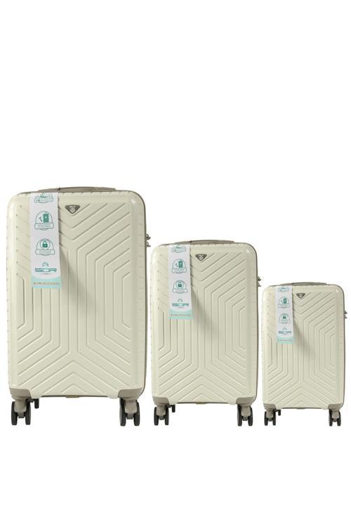 SDR 103 PP Valiz Seti - Büyük + Orta + Kabin Boy - Kemik / Gri