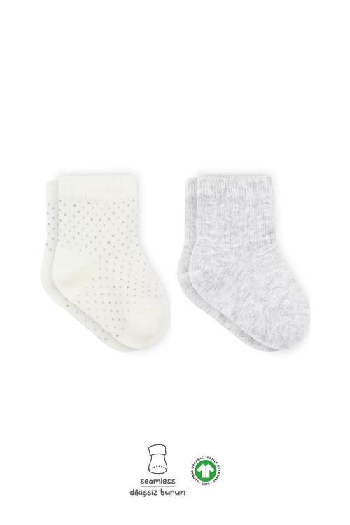 Puan Derby Penye Soket Çorap 2'li  Gri Ekru