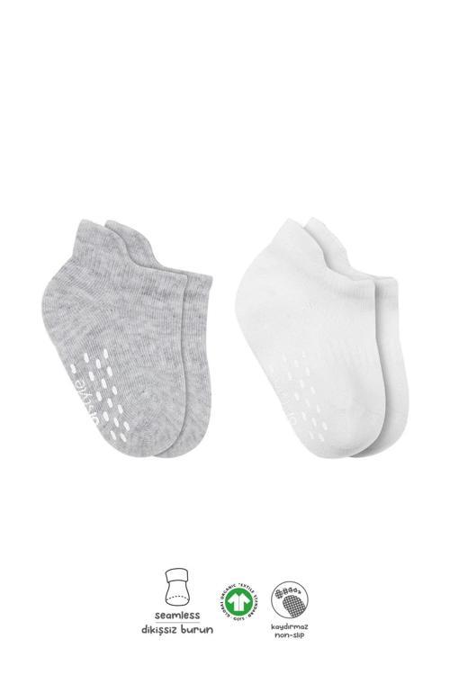 2'li Sneakers Kaymaz Basic Penye Çorap Bs20103 Gri Beyaz