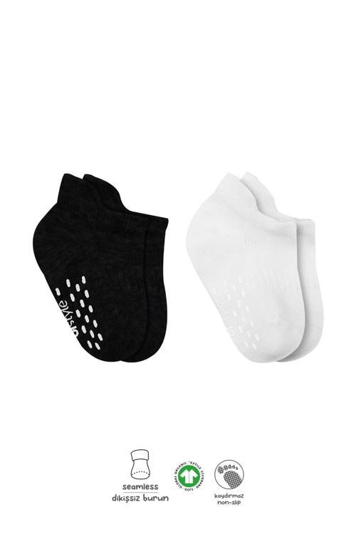 2'li Sneakers Kaymaz Basic Penye Çorap Bs20103 Siyah Ekru