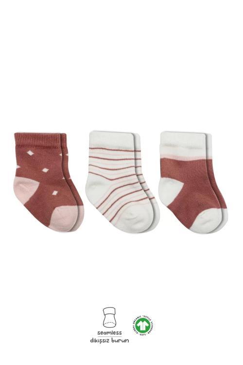 3'lü Penye Kız Soket Çorap Bs10112 Pudra