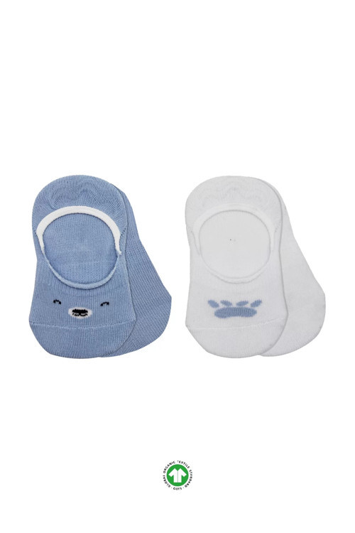 Baby 2'li Babet Cute Face Penye Çorap 30103 Mavi-beyaz