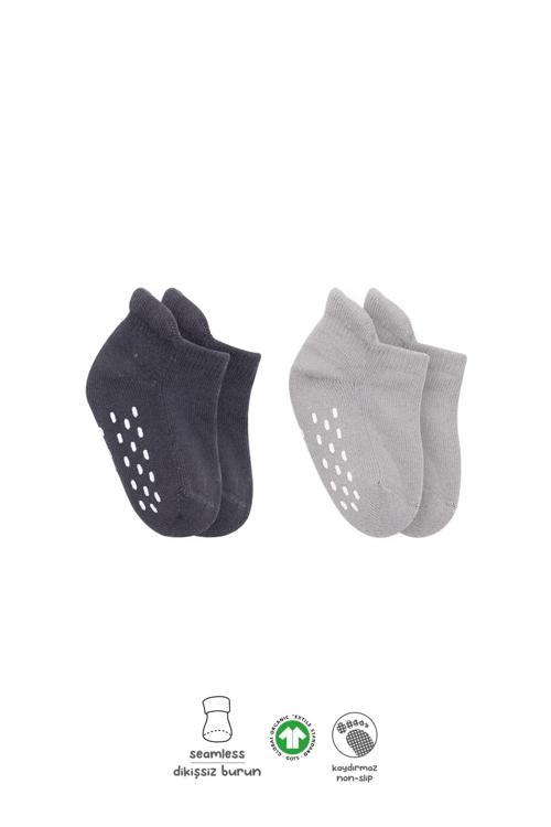 Bistyle 2'li Altı Havlu Sneakers Kaymaz Çorap 20501 Gri-antrasit