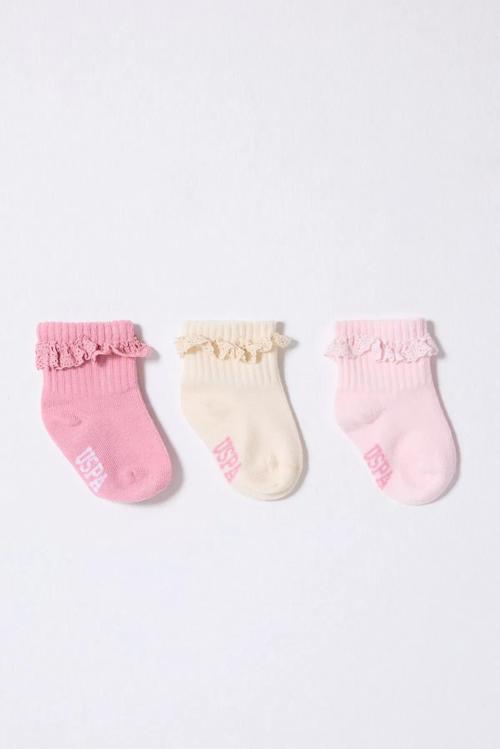 U.s.polo Kız Bebek Çorap Usb2208 Pudra Ekru Somon