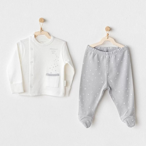 Andywawa Ac25704 Sıde Snap Set Mommy's Little Star 2'li Zıbın Set Grey
