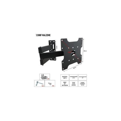 Tüm Markalar ile Uyumlu Televizyon Duvar Asma Aparatı Hareketli Üç Kollu 32'' 82-102 CM