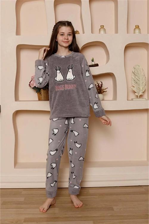 Kız Çocuk WelSoft Polar Gri Pijama Takımı