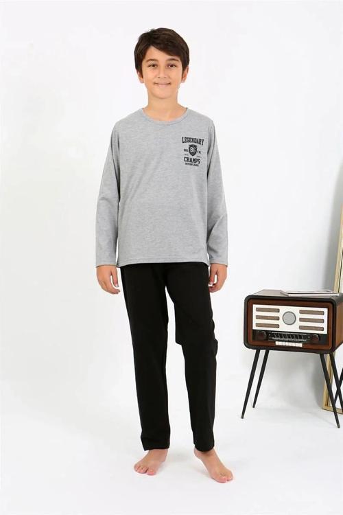 Erkek Çocuk Uzun Kol Penye Pijama Takım Gri