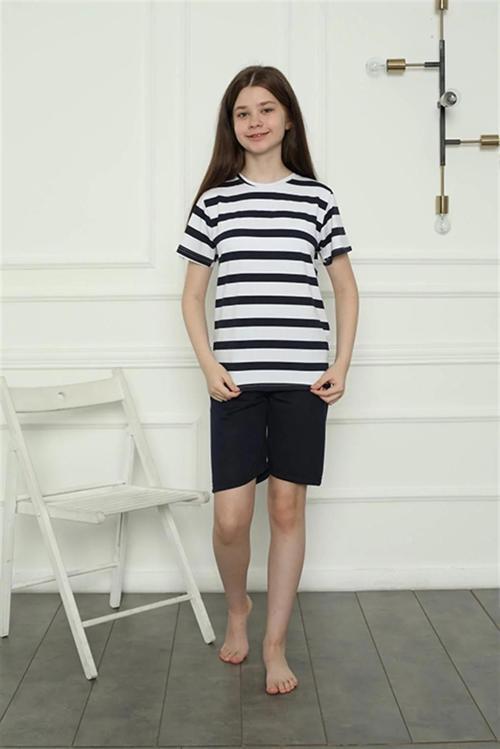 Kız Çocuk Penye Şortlu Pijama Takım Lacivert