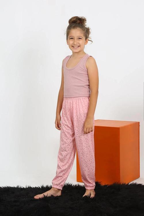 Kız Çocuk Sıfır Kol Gül Kurusu Penye Pijama Takım