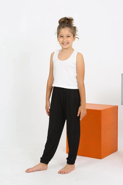 Kız Çocuk Sıfır Kol Beyaz Penye Pijama Takım