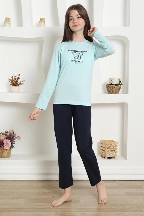 Kız Çocuk Penye Pijama Takım Su Yeşili