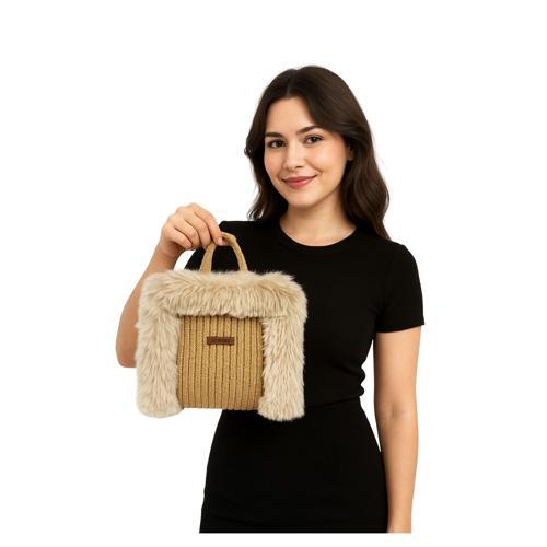 - Ayşe 4723 El Yapımı Peluş Kürklü Model Tress İp El Çantası / 22 cm x 23 cm
