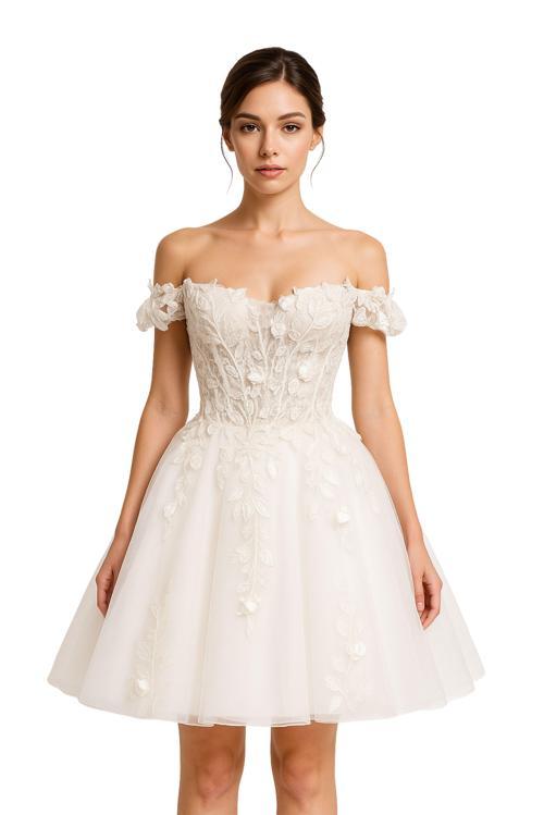 - Talia 8659 7076 El Yapımı Dantel Detaylı Kısa Transparan Gelinlik - 38 / 40