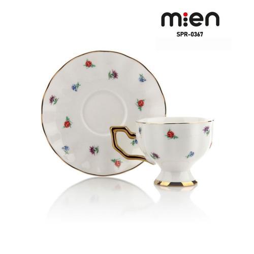 MİEN 6 Kişilik Çiçek Desenli Porselen Türk Kahve Fincan Takımı – 100 ml