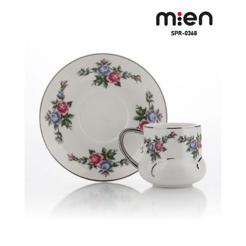 MİEN 6 Kişilik Kanaviçe Desen Porselen Türk Kahve Fincan Takımı – 80 ml