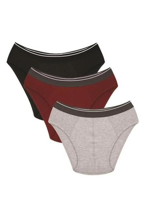 Erkek Pamuk 3lü Siyah Bordo Gri Likralı Slip