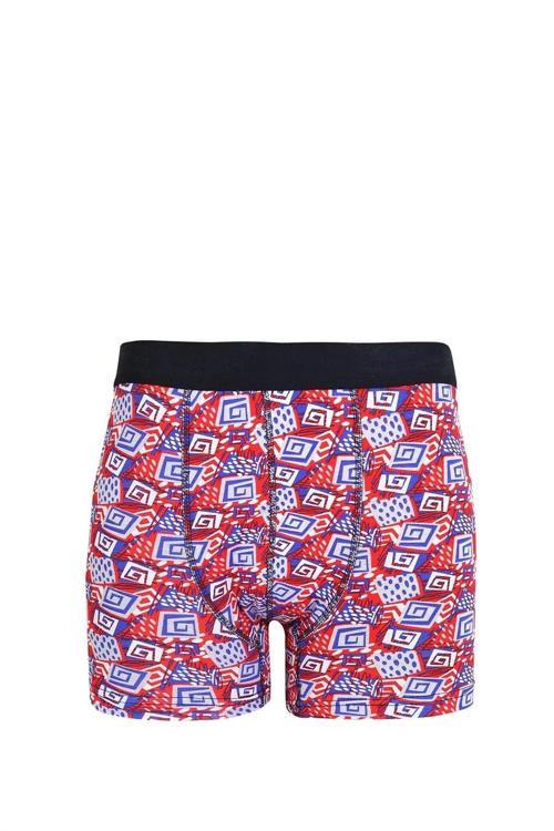 Erkek Penye Likralı Desenli Boxer Kırmızı