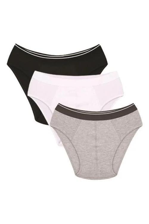 Erkek Pamuk 3lü Siyah Beyaz Gri Likralı Slip